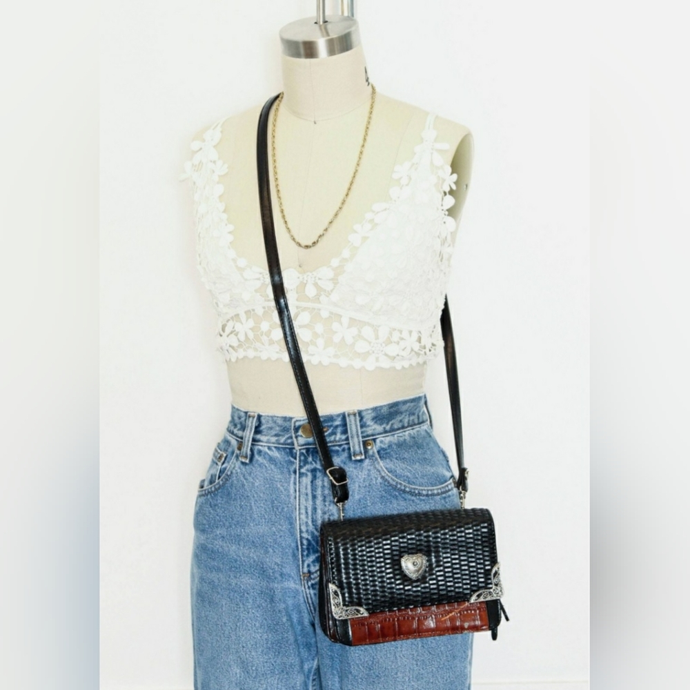 Coldwater Creek Black & Brown croc Crossbody Vintage Handbag 🥳